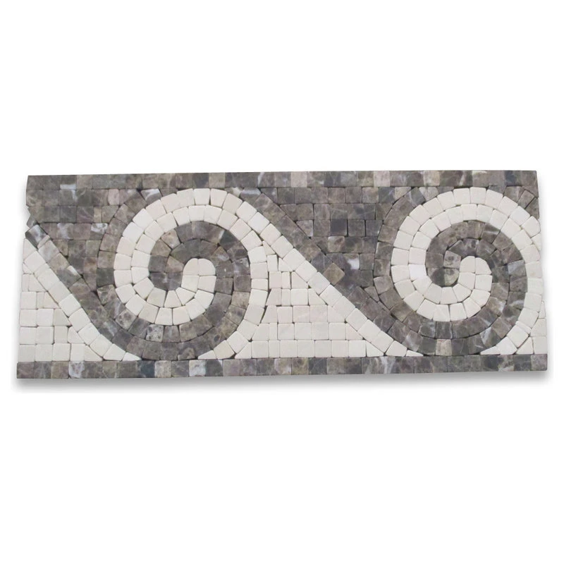 Stone Center Online Marble Mosaic Border Listello Tile Surf Emperador 4.75x12 Tumbled, 1 Piece