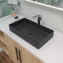 Alfi Trade Black Matte 24" Modern Rectangular Above Mount Ceramic Sink