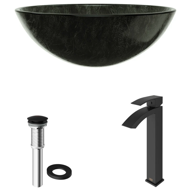 VIGO Gray Onyx Glass Vessel Sink And Duris Faucet Set, Matte Black Finish - Image 7