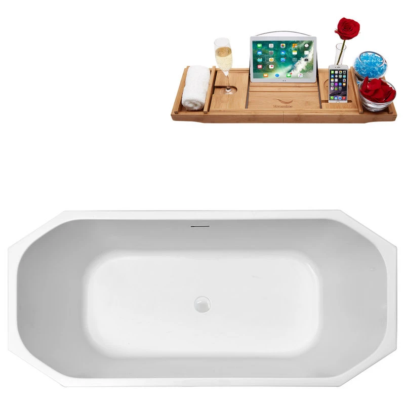 63'' Streamline N630ORB Freestanding Tub, Tray, Internal Drain, Pop-Up: White - Image 3