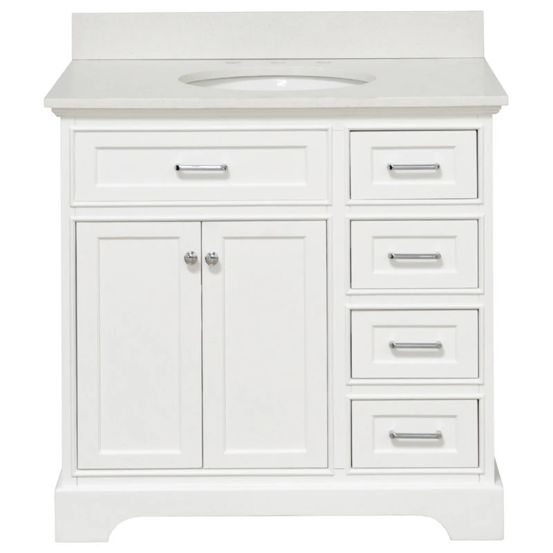 Kitchen Bath Collection Aria 36" Bathroom Vanity, White, Quartz - Image 5