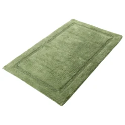 Saffron Fabs Bath Rug Cotton Solid Color Regency Pattern, Sage Green, 34"x21"
