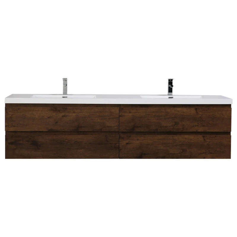 Bathroom Vanity Wholesale INC. MOB 84" Wall-Mounted Double Bathroom Vanity In Rosewood