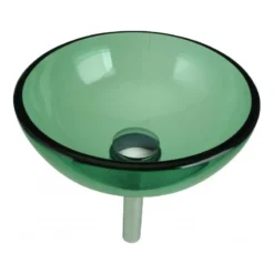 Renovators Supply Manufacturing Tempered Glass Vessel Sink With Drain, Green Mini Glass Round Bowl Sink