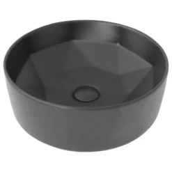 Stylish Porcelain Round 15.75" Vessel Ceramic Bathroom Sink Black