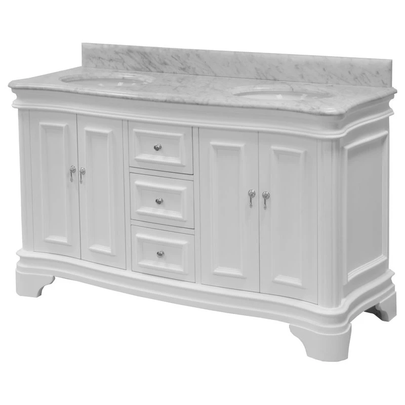 Kitchen Bath Collection Katherine 60" Double Bathroom Vanity In White With Carrara Marble Top - Image 4