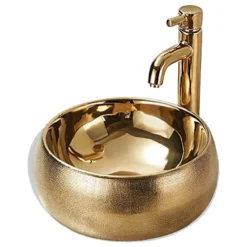 Maison De Philip Round Vessel Sink 15-3/4" Gold Geometric Design