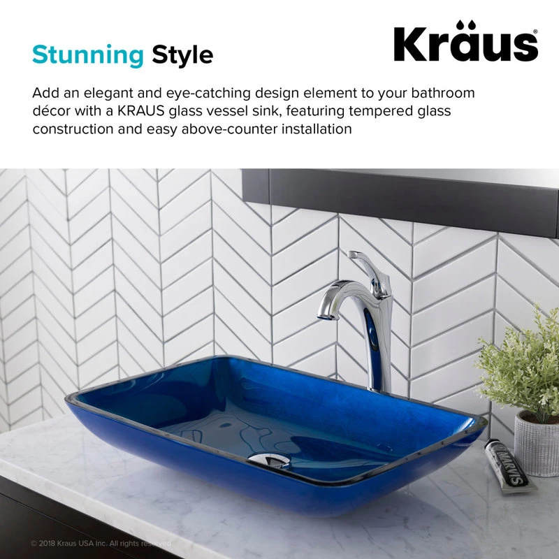 Kraus USA, Inc. Irruption Blue Rectangle Glass Vessel Bathroom Sink - Image 7