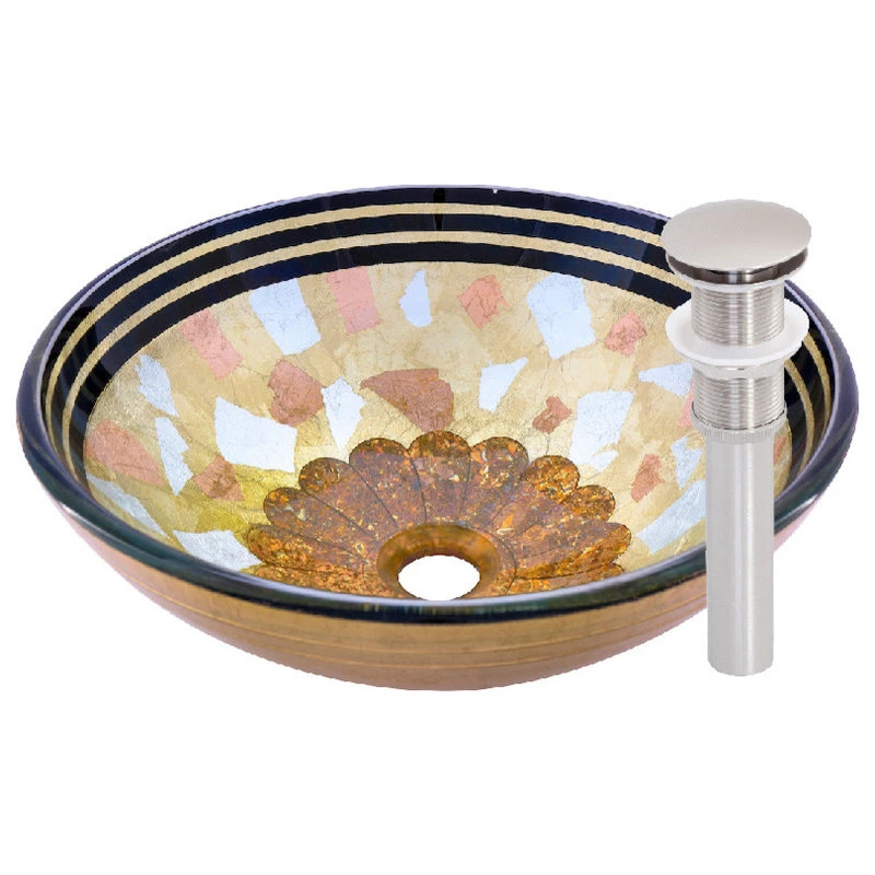 Novatto Celebrazione Glass Vessel Sink And Drain, Brushed Nickel