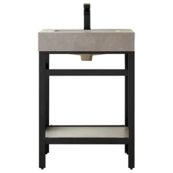 Vinnova Funes 24" Single Console Sink In Matte Black With Gray Sintered Stone Top