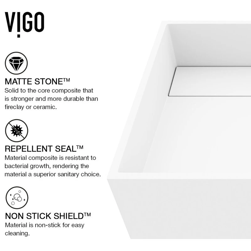 VIGO Montauk Rectangular Matte StoneTM Vessel Bathroom Sink - Image 6