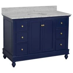 Kitchen Bath Collection Bella 48" Bathroom Vanity, Royal Blue, Carrara Marble