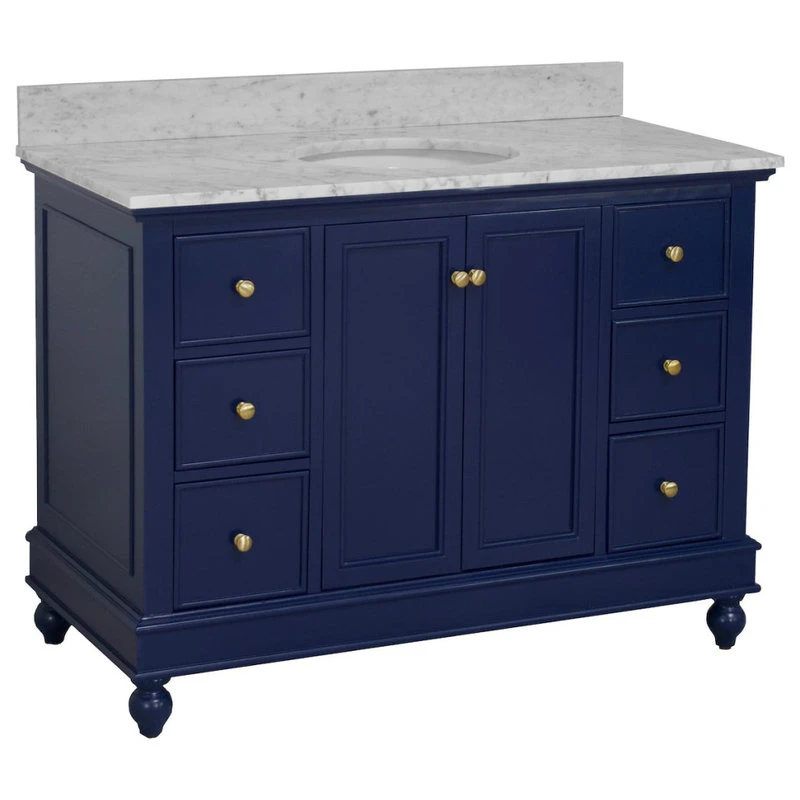 Kitchen Bath Collection Bella 48" Bathroom Vanity, Royal Blue, Carrara Marble