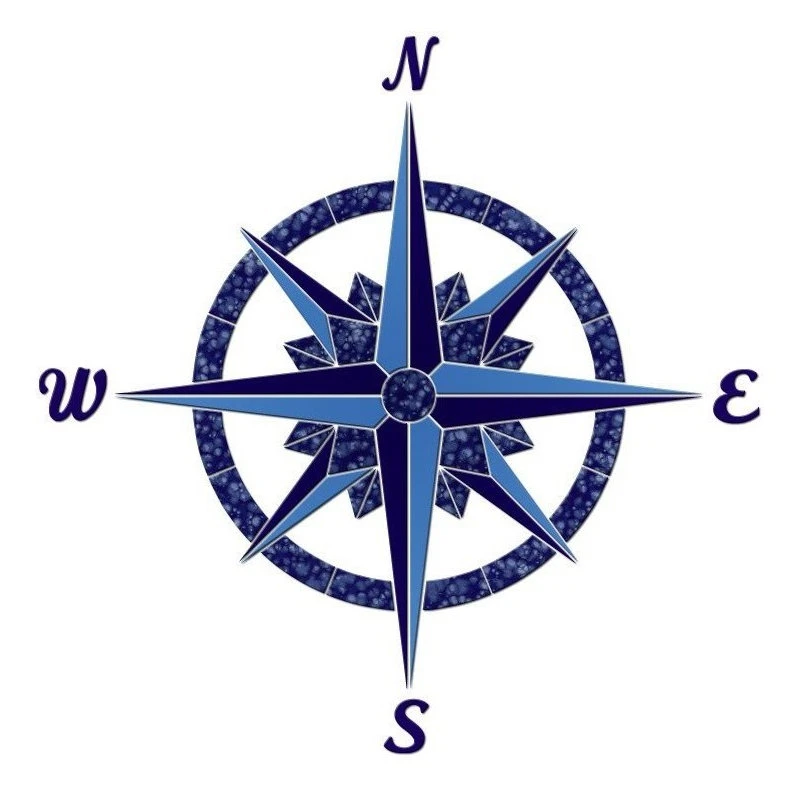 Blue Water Pool Mosaics Compass 1 Ceramic Swimming Pool Mosaic 36"x36", Blue