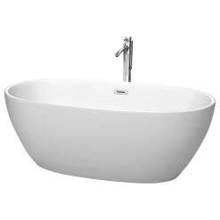 Wyndham Collection Juno 63" Freestanding Matte White Bathtub, Polished Chrome Tub Filler And Trim