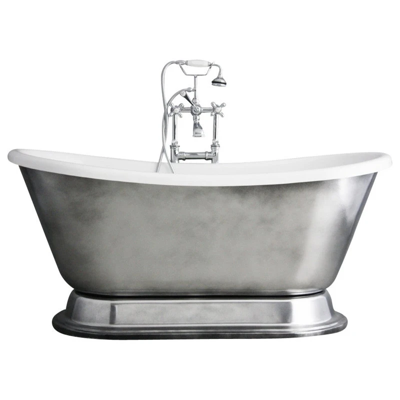 The Tub Studio 'Christoforo' Acrylic French Bateau Tub Package With Aged Chrome Exterior, 67"