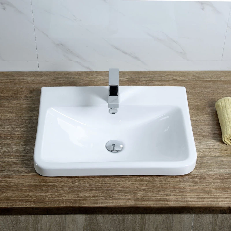 Luxier CS-028 Rectangular 24" Drop-In Ceramic Bathroom Sink, White - Image 4