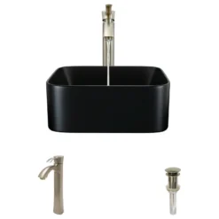 Rene R2-5033-MB Porcelain Vessel Bathroom Sink, Brushed Nickel, R9-7006 Faucet