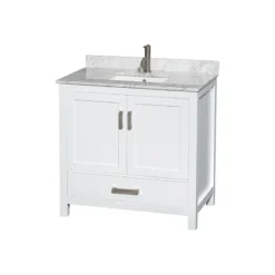Wyndham Collection Sheffield Vanity, White, 36", Square, White Carrera Marble