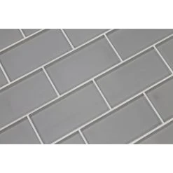 Rocky Point Tile Co Pearl Gray 3x6 Glass Subway Tile, 3"x6" Tiles, Set Of 8