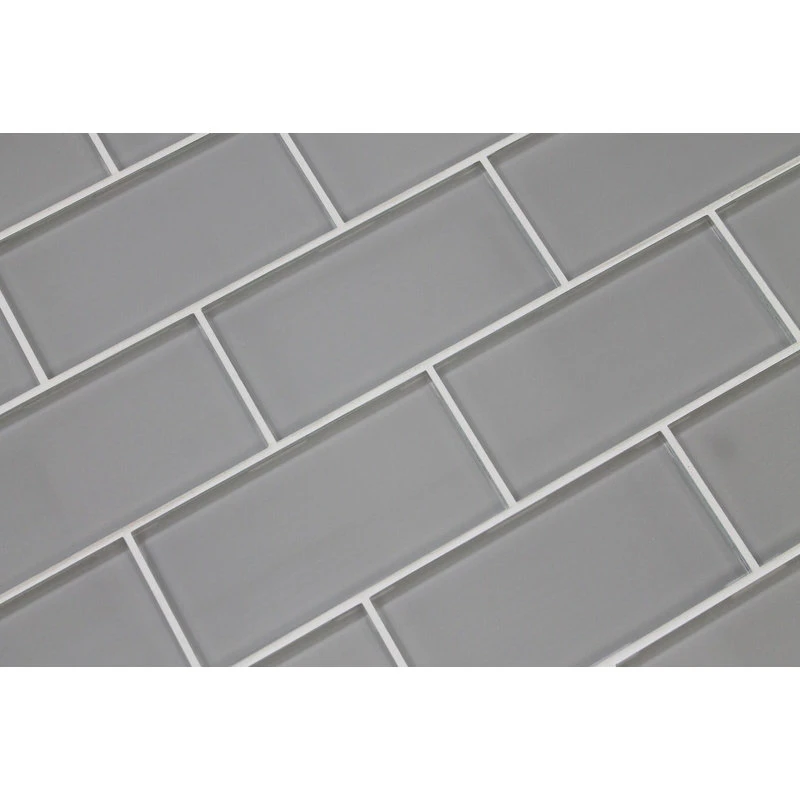 Rocky Point Tile Co Pearl Gray 3x6 Glass Subway Tile, 3"x6" Tiles, Set Of 8