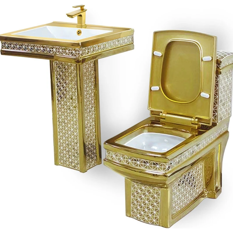 Maison De Philip Decorative Gold Pedestal Sink, Toilet, And Faucet Set - Image 2