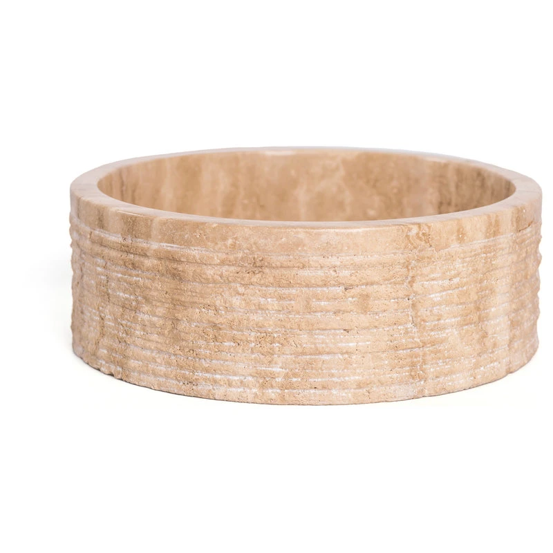 Laguna Marble Natural Stone Vessel Bathroom Sink, Brushed Blizz Travertine