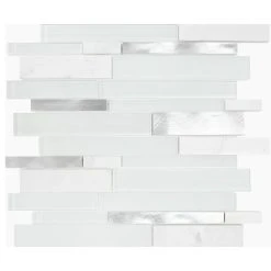 Mosaic Decor White Gray Glass Metal Marble Mosaic Backsplash Tile, 12"x12"