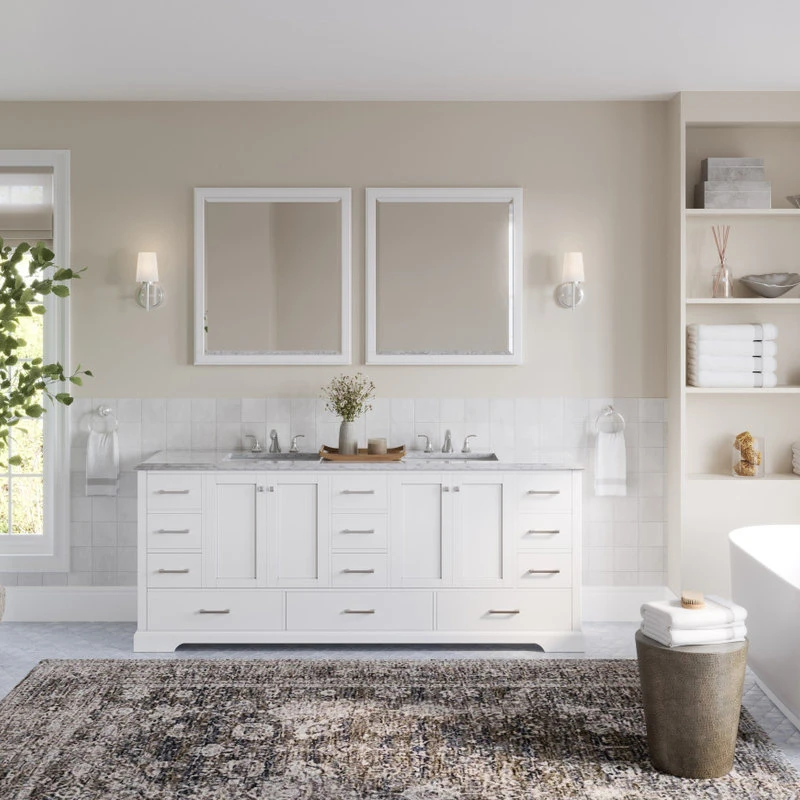 MOD The Laurel Bathroom Vanity, White, 84", Double Sink, Freestanding - Image 3