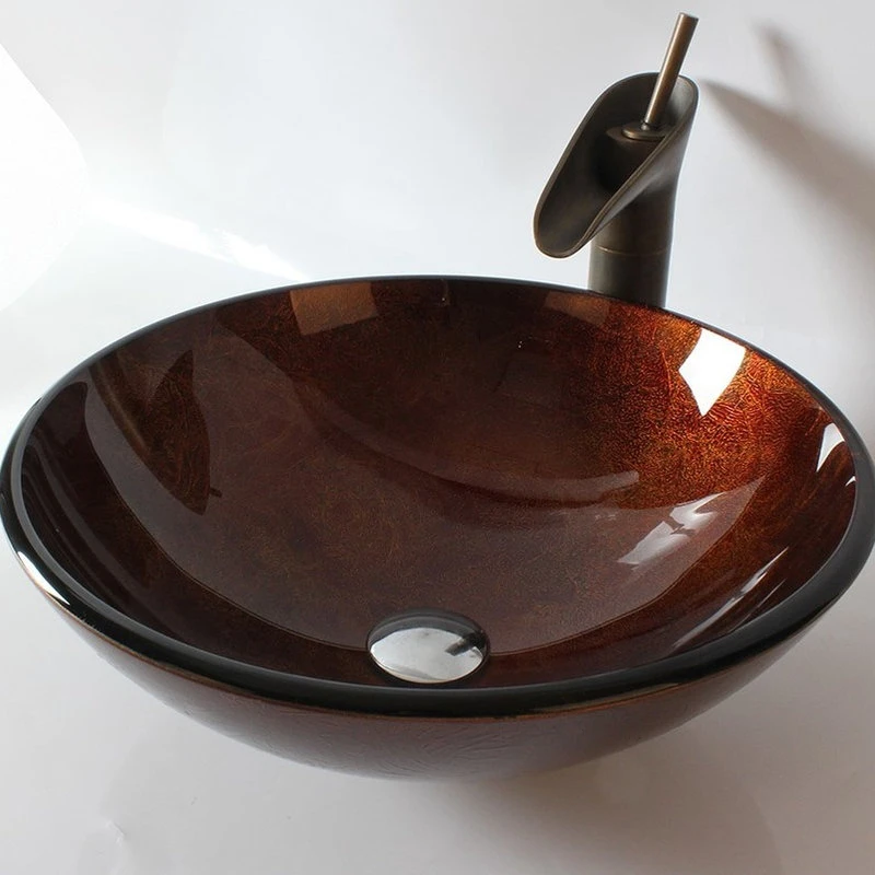 Arsumo Glass Round Vessel Bathroom Sink With Faucet - Image 2
