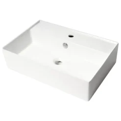Alfi Trade White 24" Modern Rectangular Above Mount Ceramic Sink With Faucet Hole