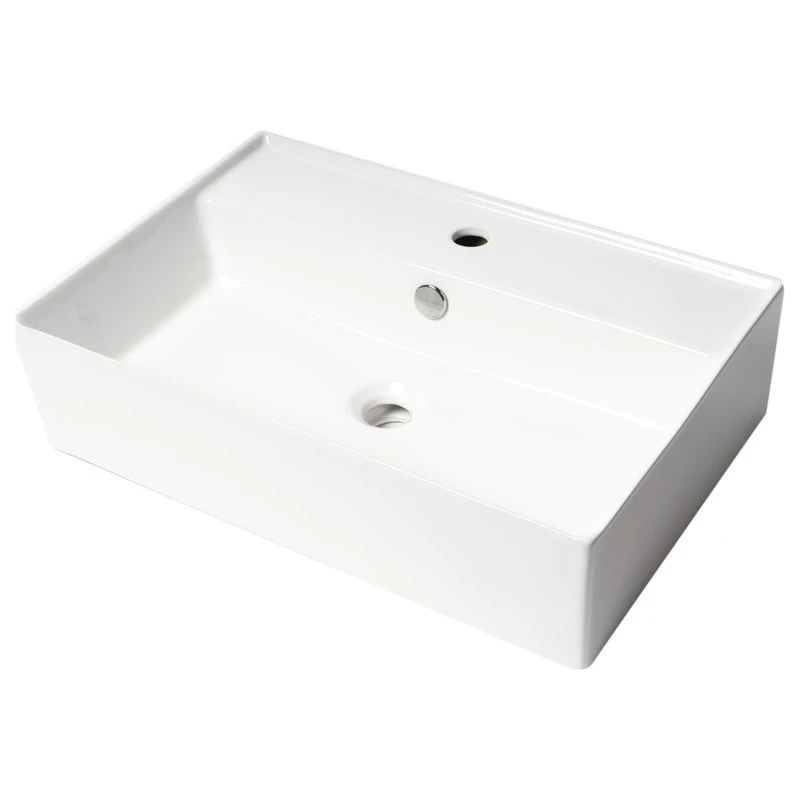 Alfi Trade White 24" Modern Rectangular Above Mount Ceramic Sink With Faucet Hole