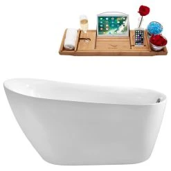 59" Streamline N-280-59FSWH-FM Soaking Freestanding Tub With Internal Drain
