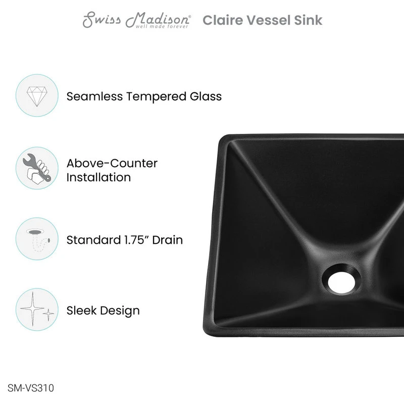 Swiss Madison Claire 15.5" Glass Vessel Sink, Black - Image 7
