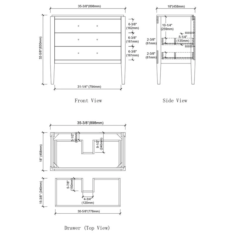 Dowell K&B Supplies Grace 36" Single Bathroom Vanity Set, Black With Chrome Trim - Image 4