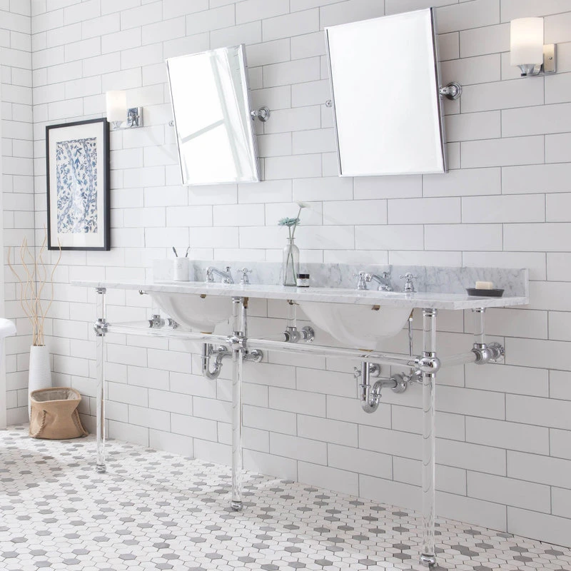 Water Creation Empire 72" Wide Double Wash Stand, P-Trap, Countertop With Basin, Faucet - Image 6