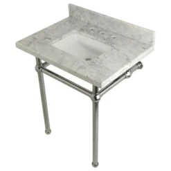 Kingston Brass 30X22 Marble Vanity Top W/Brass Console Legs, Carrara Marble/Polished Chrome