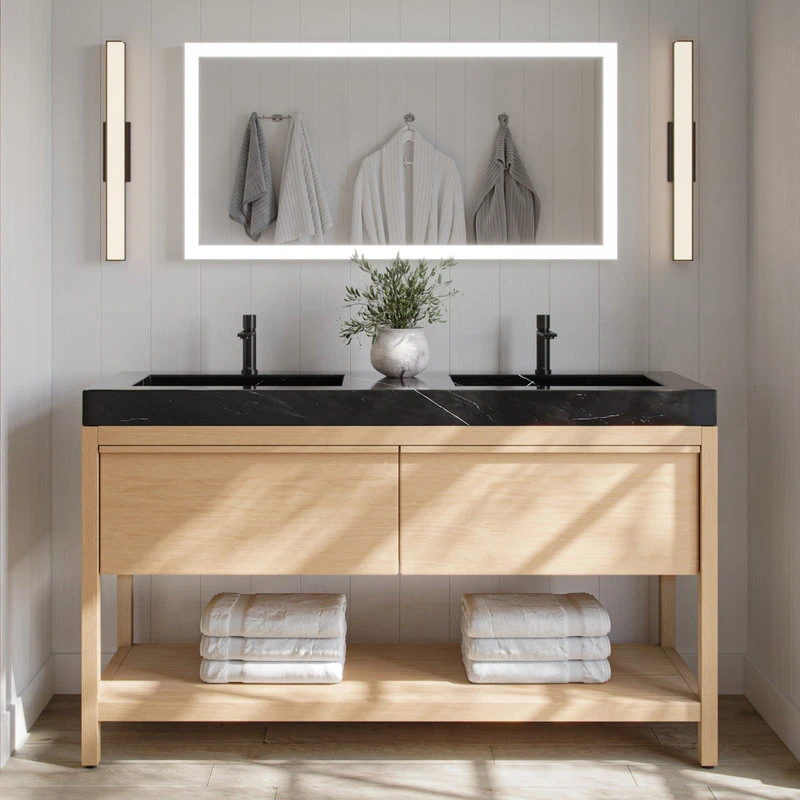 MOD Shoji Bath Vanity, Whitewash Oak, 60", Double Sink, Freestanding