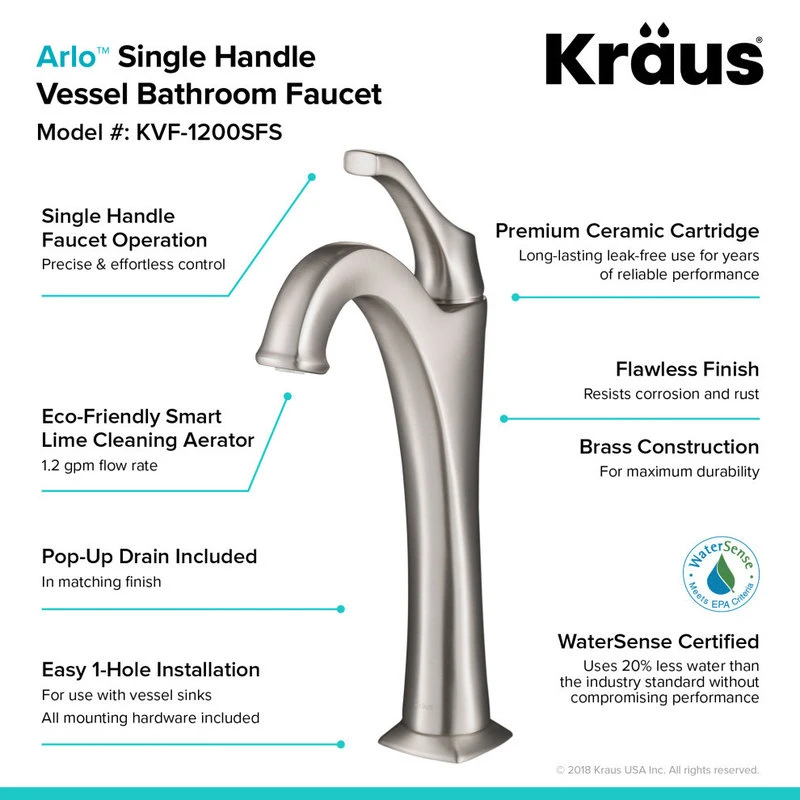 Kraus USA, Inc. Glass Vessel Sink, Arlo Bathroom Faucet, Drain, Ring, Spot Free Stainless Steel - Image 10