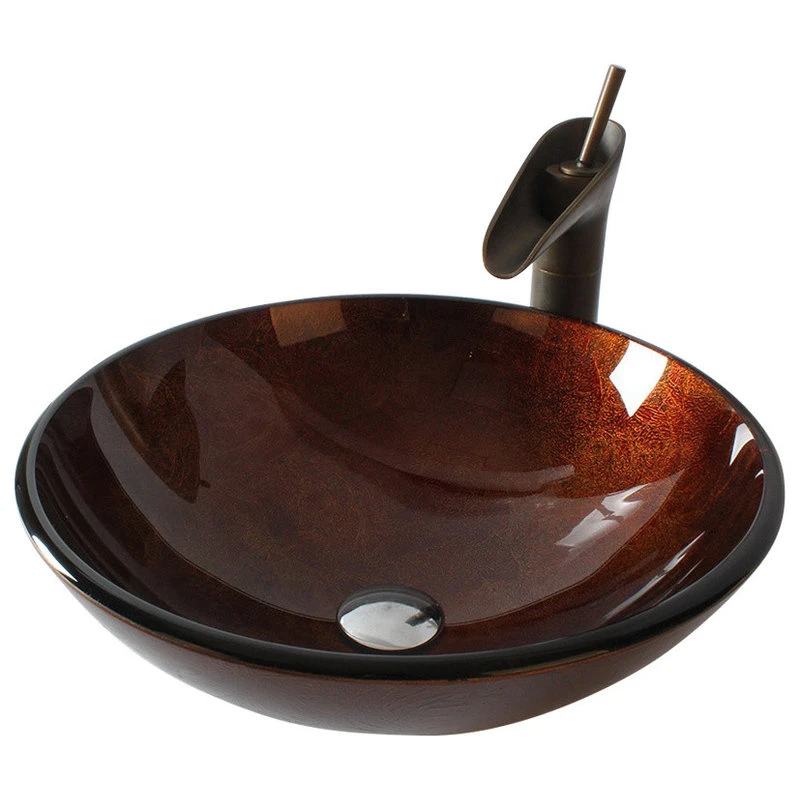 Arsumo Glass Round Vessel Bathroom Sink With Faucet
