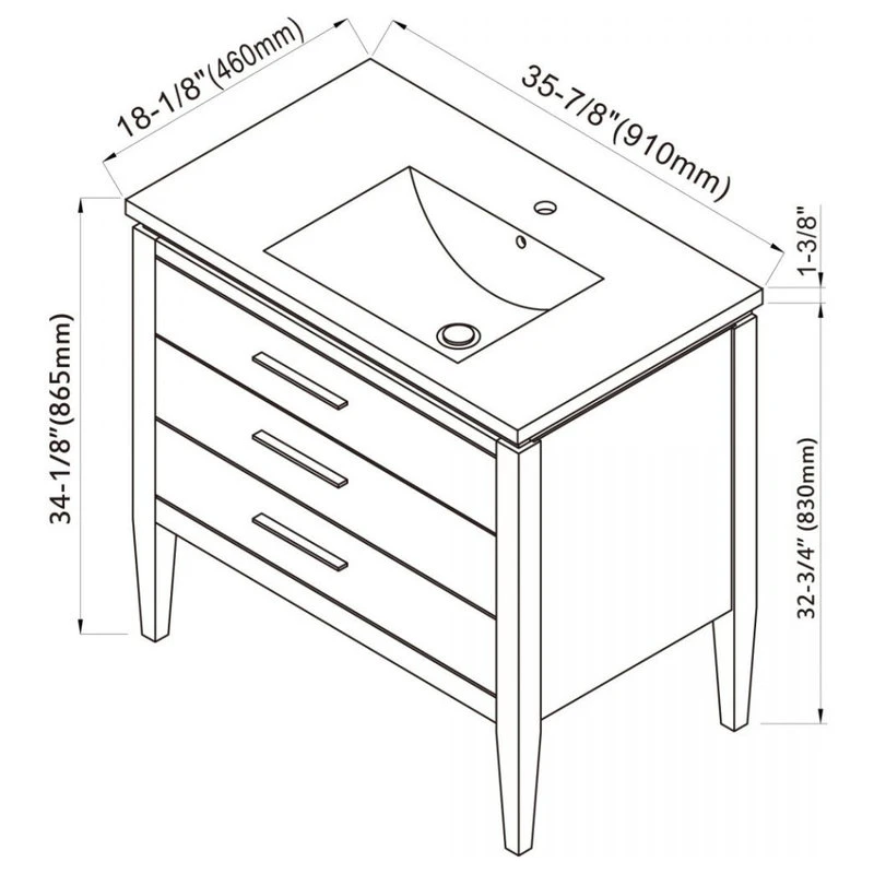 Dowell K&B Supplies Grace 36" Single Bathroom Vanity Set, Black With Chrome Trim - Image 3