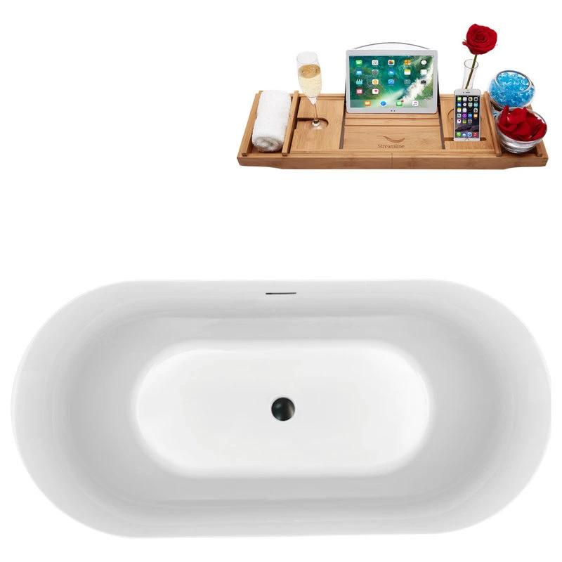 59'' Streamline N811BL Freestanding Tub, Tray, Internal Drain, Pop-Up: Black - Image 3
