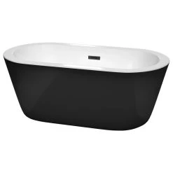 Wyndham Collection Mermaid 60" Freestanding Black Bathtub, Matte Black Drain And Overflow Trim