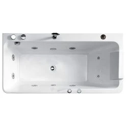 HOMARY 60" Acrylic Rectangular Whirlpool Water Massage Bathtub, Chromatherapy LED