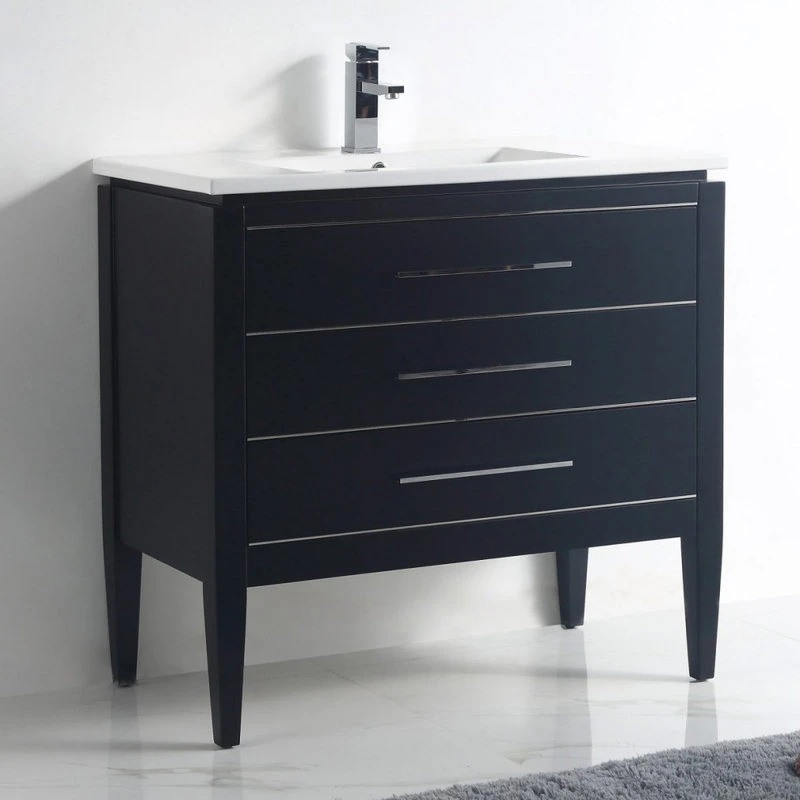 Dowell K&B Supplies Grace 36" Single Bathroom Vanity Set, Black With Chrome Trim - Image 6