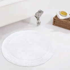 Home Weavers Inc. Waterford Absorbent Cotton And Machine Washable Bath Rug 22" Round, White