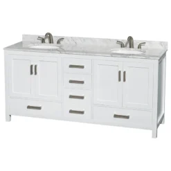 Wyndham Collection Sheffield Double Vanity, White, 72", Round, White Carrera Marble