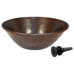 SimplyCopper 14" Rustic Round Hand Hammerd Copper Vessel Bathroom Sink Drain Included
