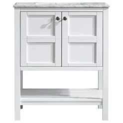 Vinnova Florence 30" Single Vanity Carrara Marble, White, Without Mirror