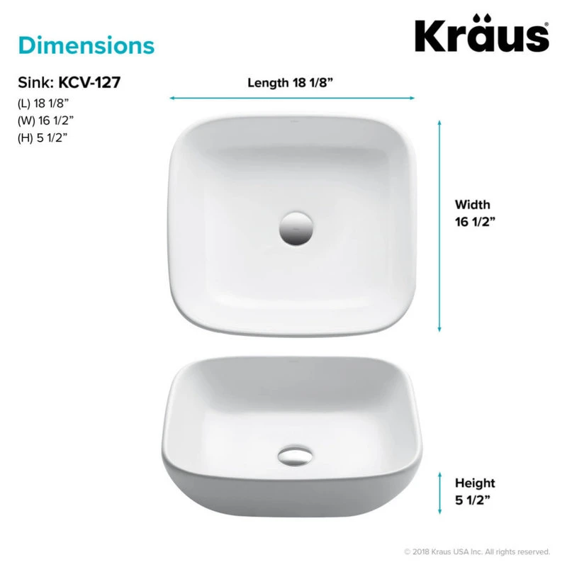 Kraus USA, Inc. Elavo Ceramic Square Vessel White Sink - Image 6